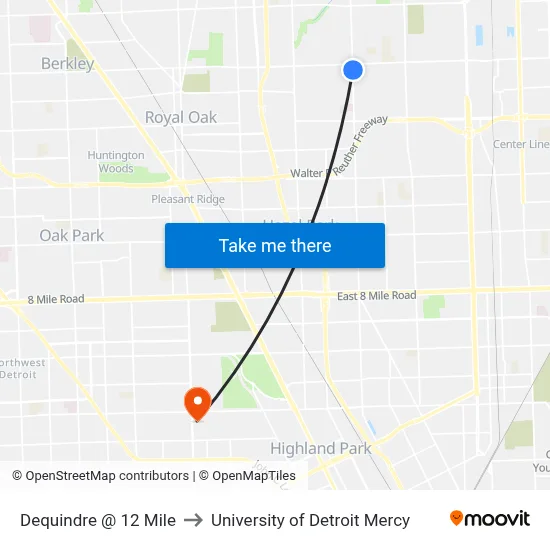 Dequindre @ 12 Mile to University of Detroit Mercy map