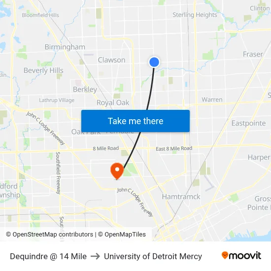 Dequindre @ 14 Mile to University of Detroit Mercy map