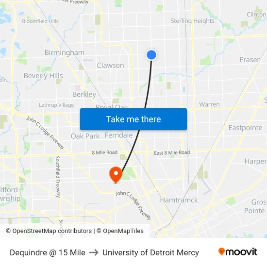 Dequindre @ 15 Mile to University of Detroit Mercy map