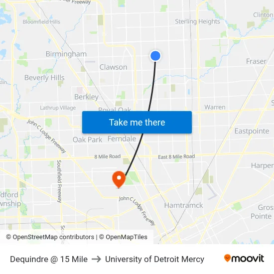 Dequindre @ 15 Mile to University of Detroit Mercy map