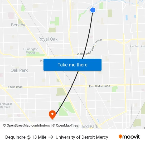Dequindre @ 13 Mile to University of Detroit Mercy map