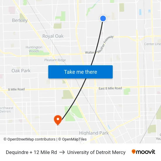 Dequindre @ 12 Mile to University of Detroit Mercy map