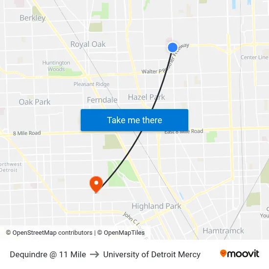 Dequindre @ 11 Mile to University of Detroit Mercy map