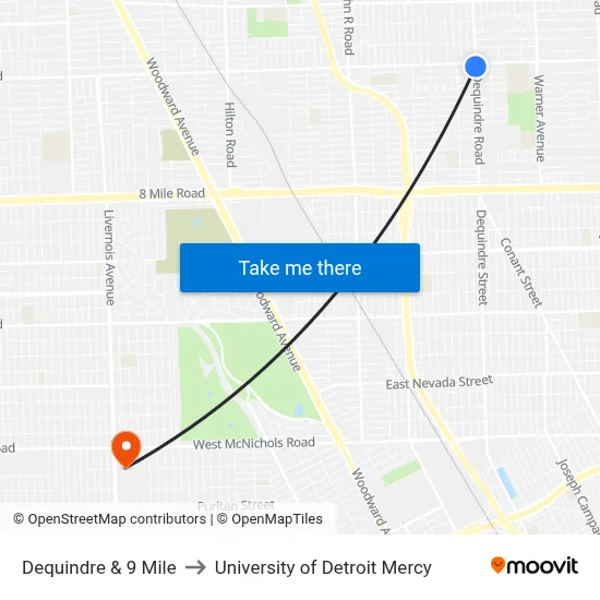 Dequindre & 9 Mile to University of Detroit Mercy map