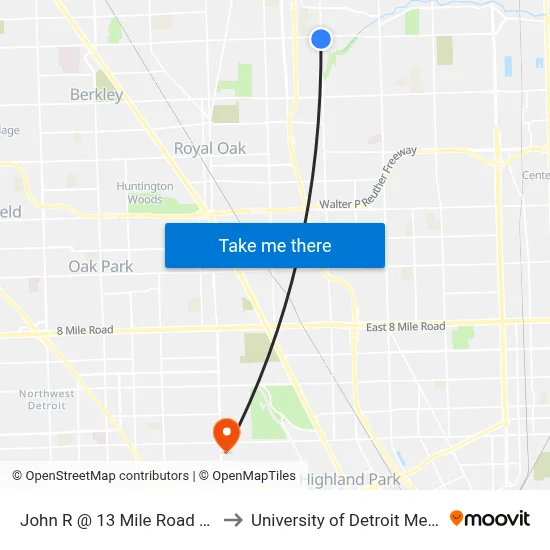 John R @ 13 Mile Road SW to University of Detroit Mercy map