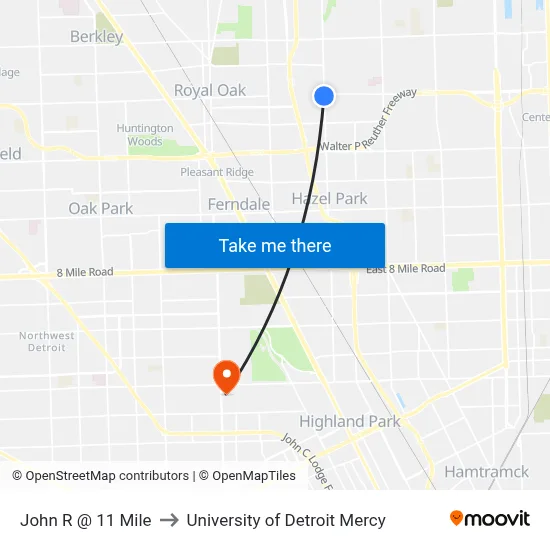 John R @ 11 Mile to University of Detroit Mercy map