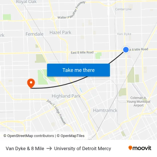 Van Dyke & 8 Mile to University of Detroit Mercy map