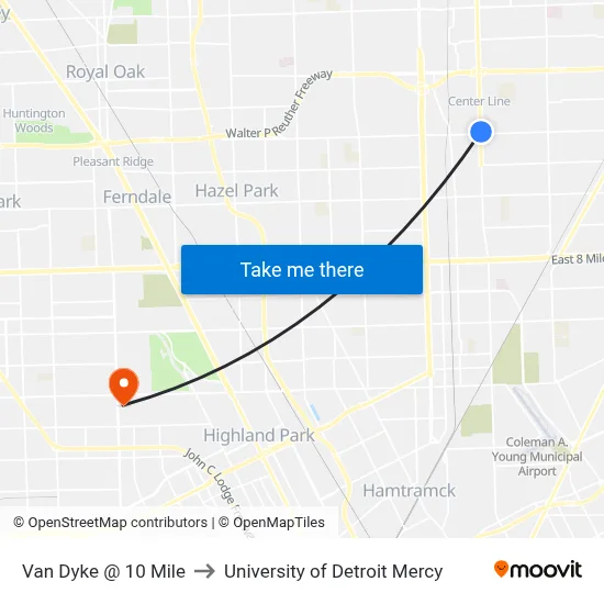 Van Dyke @ 10 Mile to University of Detroit Mercy map