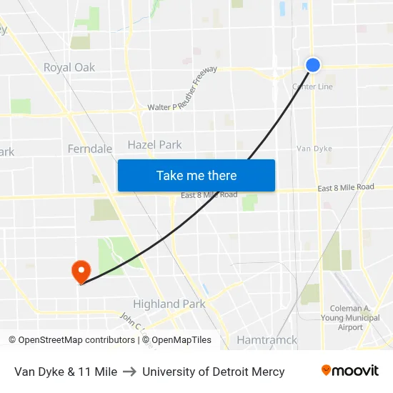 Van Dyke & 11 Mile to University of Detroit Mercy map