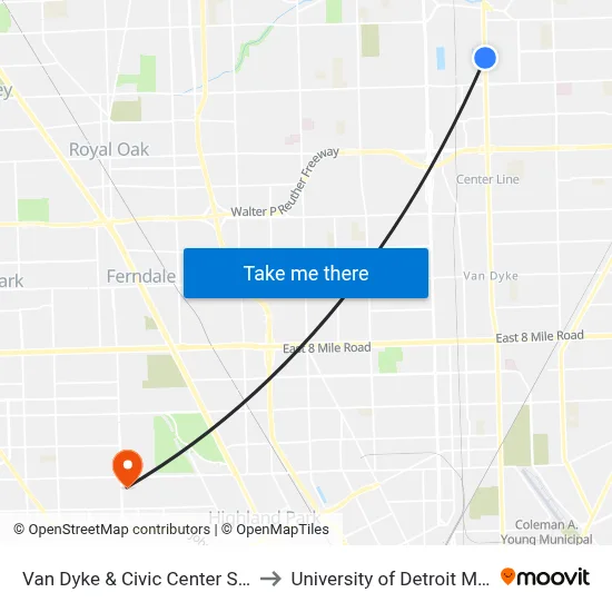 Van Dyke & Civic Center South to University of Detroit Mercy map