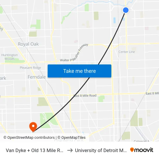 Van Dyke & Old 13 Mile Road NE to University of Detroit Mercy map