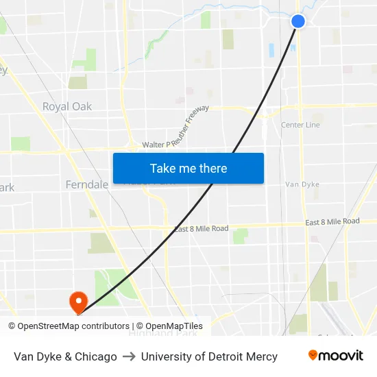 Van Dyke & Chicago to University of Detroit Mercy map