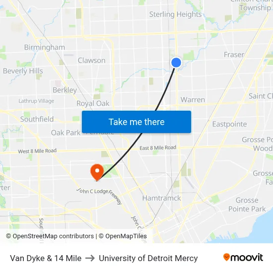 Van Dyke & 14 Mile to University of Detroit Mercy map