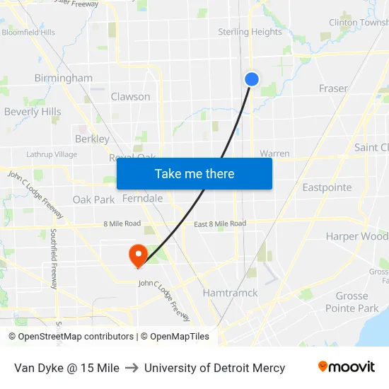 Van Dyke @ 15 Mile to University of Detroit Mercy map