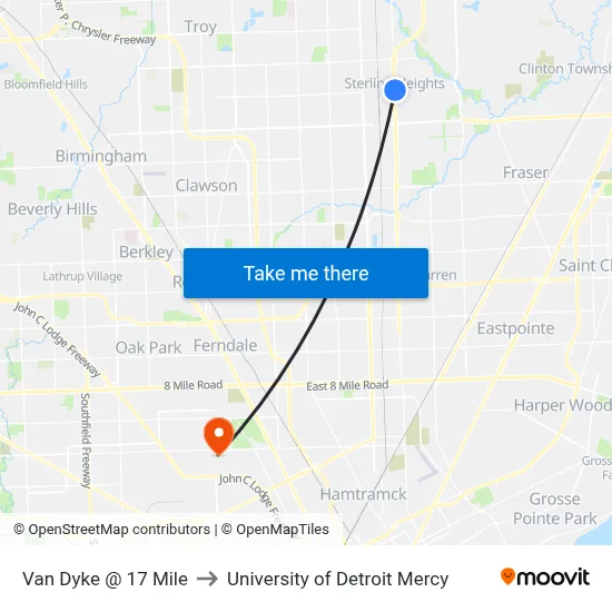 Van Dyke @ 17 Mile to University of Detroit Mercy map