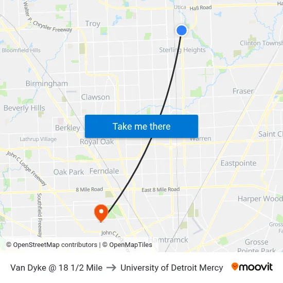 Van Dyke @ 18 1/2 Mile to University of Detroit Mercy map
