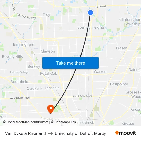 Van Dyke & Riverland to University of Detroit Mercy map