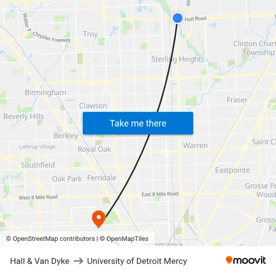 Hall & Van Dyke to University of Detroit Mercy map