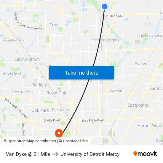 Van Dyke @ 21 Mile to University of Detroit Mercy map