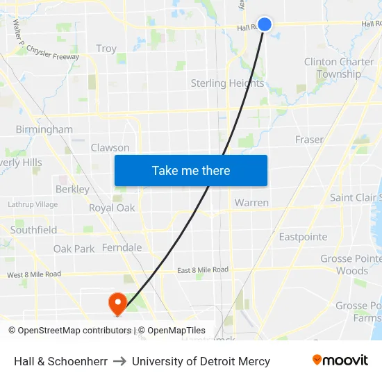 Hall & Schoenherr to University of Detroit Mercy map