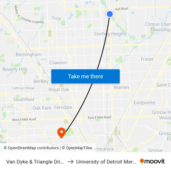 Van Dyke & Triangle Drive to University of Detroit Mercy map
