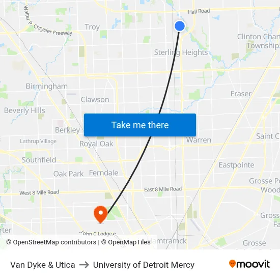 Van Dyke & Utica to University of Detroit Mercy map