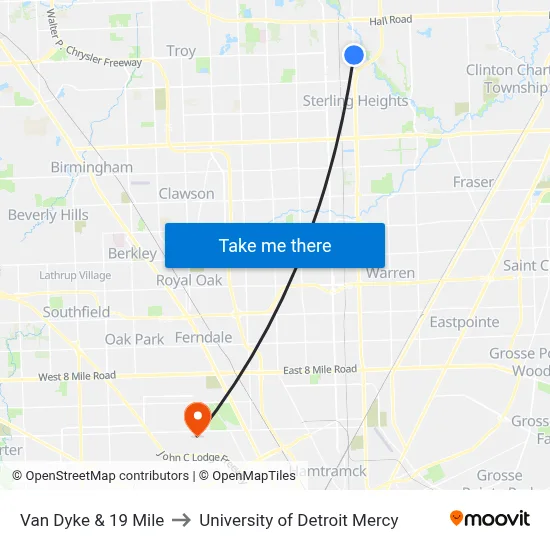 Van Dyke & 19 Mile to University of Detroit Mercy map