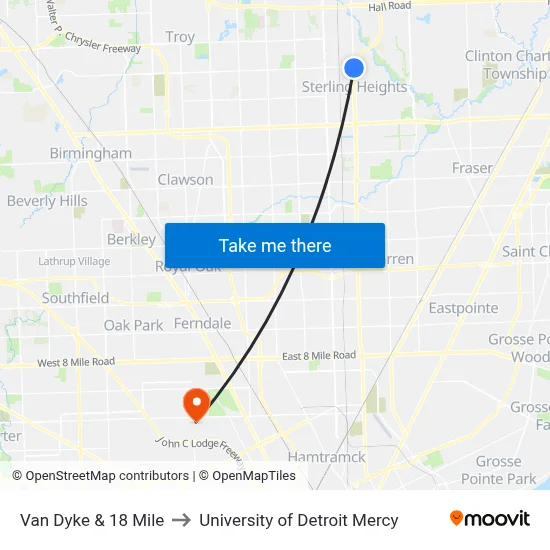 Van Dyke & 18 Mile to University of Detroit Mercy map
