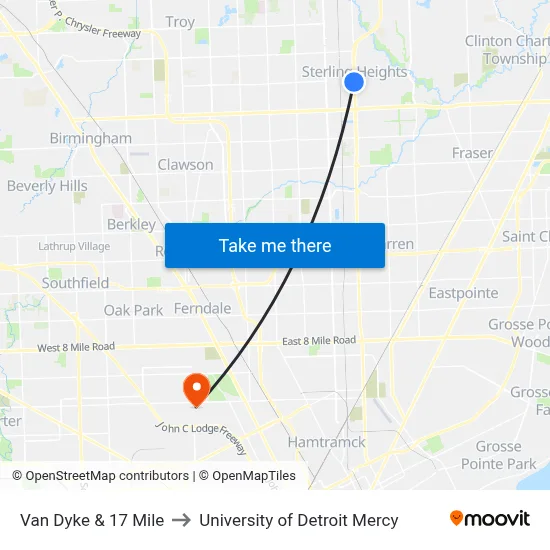 Van Dyke & 17 Mile to University of Detroit Mercy map
