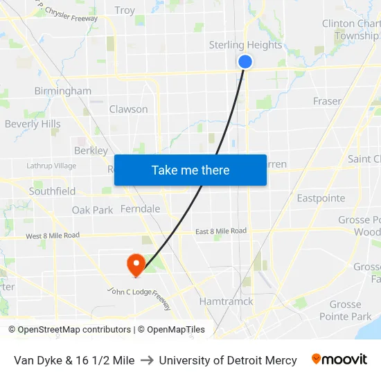 Van Dyke & 16 1/2 Mile to University of Detroit Mercy map