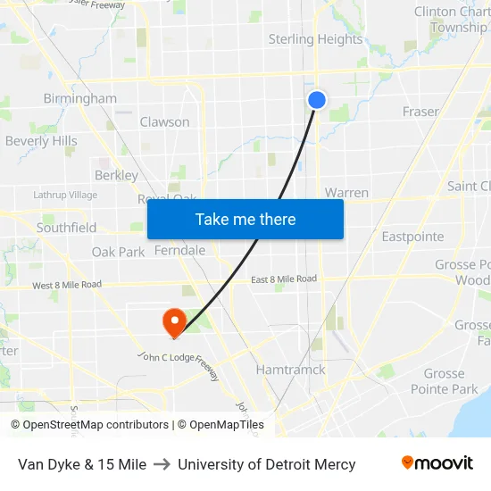 Van Dyke & 15 Mile to University of Detroit Mercy map