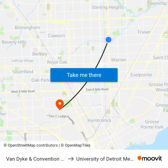 Van Dyke & Convention Blv to University of Detroit Mercy map