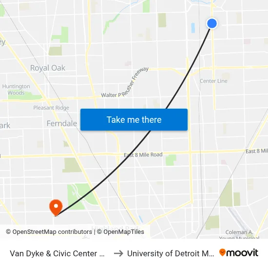 Van Dyke & Civic Center North to University of Detroit Mercy map