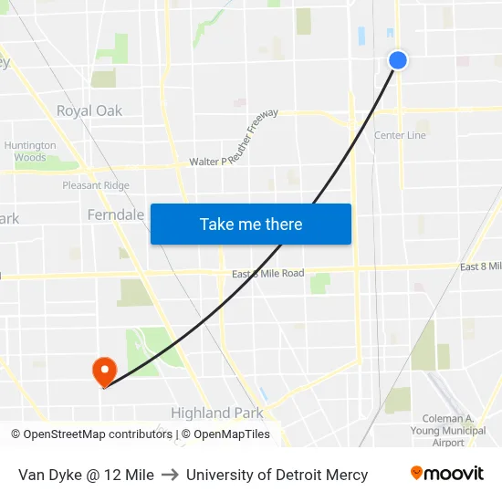 Van Dyke @ 12 Mile to University of Detroit Mercy map