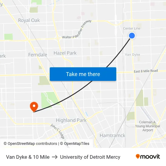 Van Dyke & 10 Mile to University of Detroit Mercy map