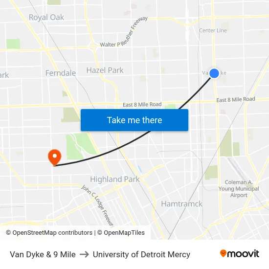 Van Dyke & 9 Mile to University of Detroit Mercy map