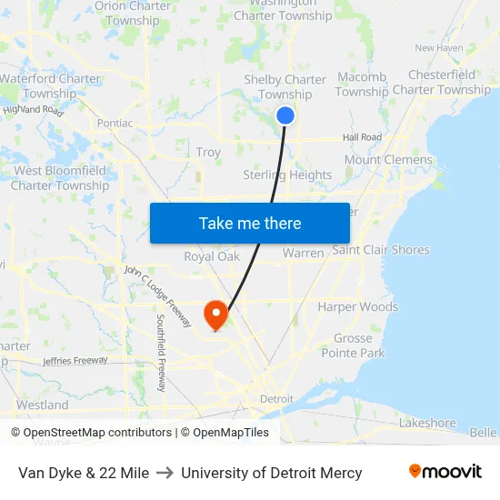 Van Dyke & 22 Mile to University of Detroit Mercy map