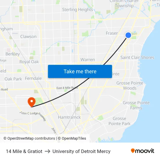 14 Mile & Gratiot to University of Detroit Mercy map