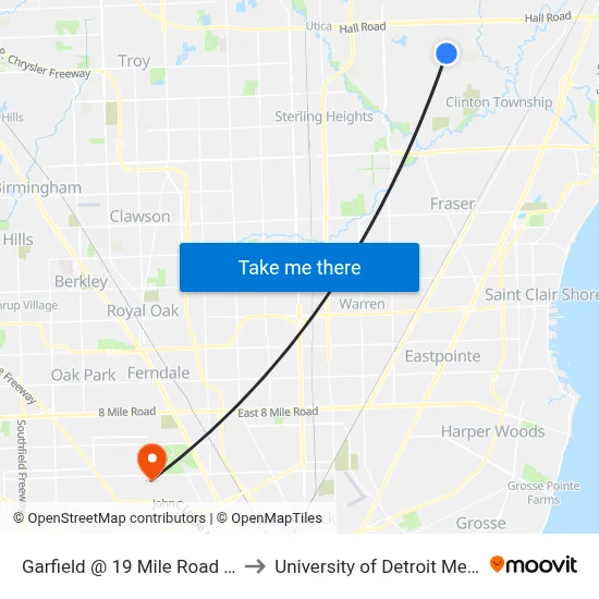Garfield @ 19 Mile Road NE to University of Detroit Mercy map