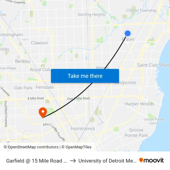 Garfield @ 15 Mile Road SW to University of Detroit Mercy map