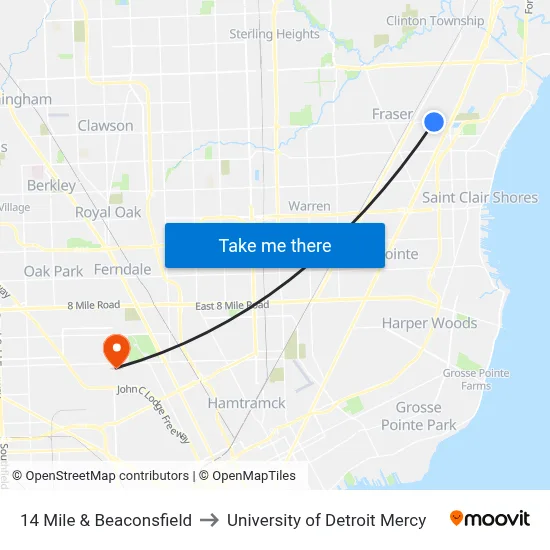 14 Mile & Beaconsfield to University of Detroit Mercy map