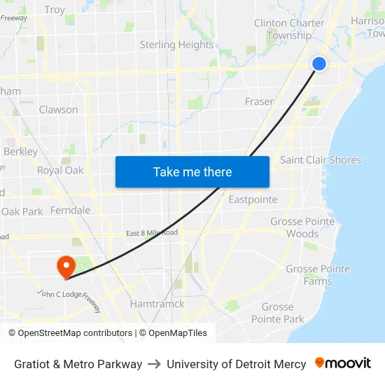 Gratiot & Metro Parkway to University of Detroit Mercy map