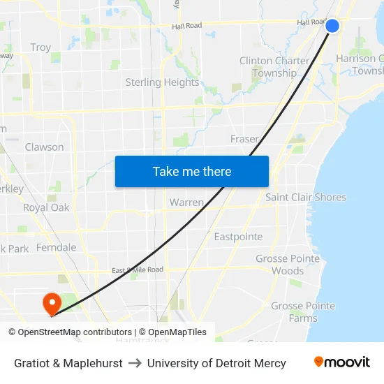Gratiot & Maplehurst to University of Detroit Mercy map