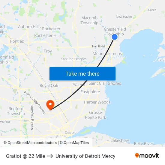 Gratiot @ 22 Mile to University of Detroit Mercy map