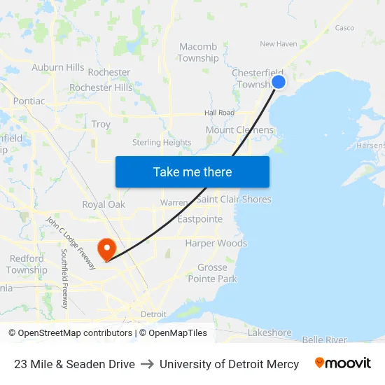 23 Mile & Seaden Drive to University of Detroit Mercy map