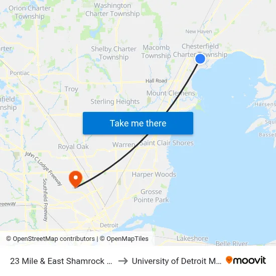 23 Mile & East Shamrock Drive to University of Detroit Mercy map