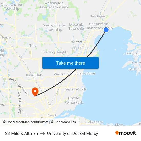 23 Mile & Altman to University of Detroit Mercy map