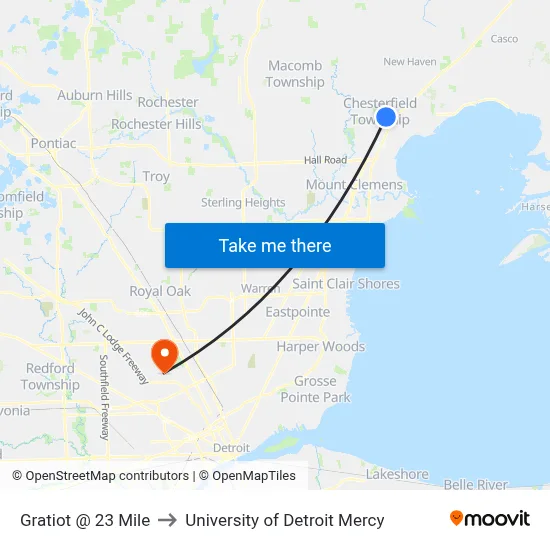 Gratiot @ 23 Mile to University of Detroit Mercy map