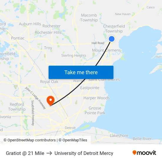Gratiot @ 21 Mile to University of Detroit Mercy map
