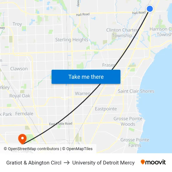 Gratiot & Abington Circl to University of Detroit Mercy map